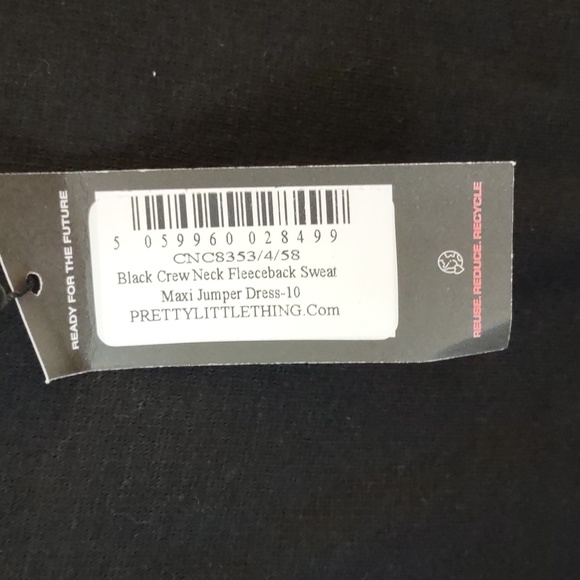 PrettyLittleThing | Black Crew Neck Fleeceback Sweat Maxi Dress Sz 10U 8 USA NWT - Picture 4 of 5